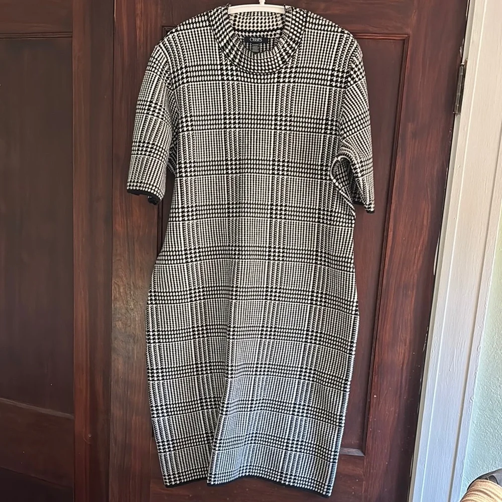 Chaps Black and White Checkered Midi Dress - Picture 1 of 4